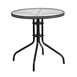 Flash Furniture TLH-087-GY-GG Round Tempered Glass Metal Table with Gray Rattan Edging, 28″