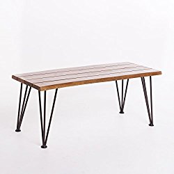 Zephyra Outdoor Rustic Finshed Iron & Acacia Wood Coffee Table