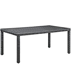 Modway Summon Rectangle Outdoor Patio Glass Top Dining Table, 70″, Espresso