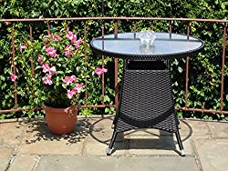 Patio Resin Outdoor Wicker Round 31.5 Inches Dining Table w/ Glass Top. Black