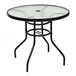 Tangkula 31 1/2″ Round Tempered Glass Metal Table Outdoor Garden Pool Table
