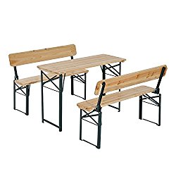 Outsunny 4′ Wooden Folding Picnic Table Set w/ Benches