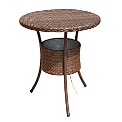 Costway 31.5″ 7.9-Gal Cool Bar Rattan Style Outdoor Patio Party Deck Pool Cooler Table With Ice Bucket, Brown