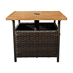 SunLife Outdoor PE Wicker Stand Side Table, Garden Patio Tea/ Coffee Table with Umbrella Hole