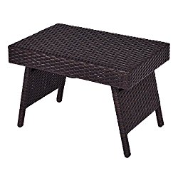 Tangkula Outdoor Wicker Table Folding Patio Pool Standing Coffee Table