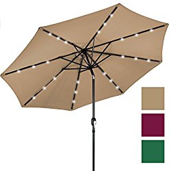 Best Choice Products 10′ Deluxe Solar LED Lighted Patio Umbrella With Tilt Adjustment-Tan