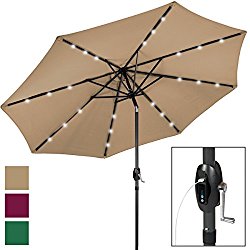 Best Choice Products USB Charger/Portable Power Bank 10′ LED Lighted Patio Solar Umbrella W/ Tilt Adjustment- Tan