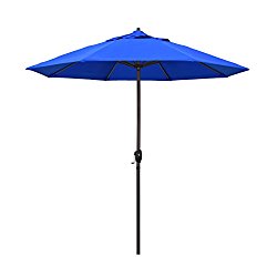 California Umbrella 9′ Round Aluminum Market Umbrella, Crank Lift, Auto Tilt, Bronze Pole, Royal Blue Olefin