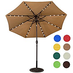 Sundale Outdoor Solar Powered 32 LED Lighted Outdoor Patio Umbrella with Crank and Tilt, 9 Feet, Tan