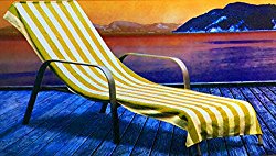 Cabana Stripe Chaise Lounge Cover, 100% Cotton Terry, 28 Inch x 78″ Inch with 12 Inch Top Pocket, Yellow