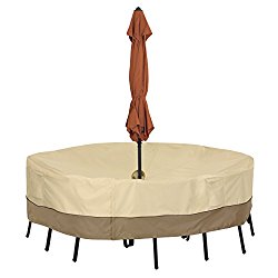 Classic Accessories Veranda Round Patio Table & Chair Set Cover With Umbrella Hole – Durable and Water Resistant Patio Set Cover, Large (55-462-041501-00)