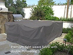 Premium Tight Weave Fabric Patio Set Square Cover 116″x116″ Fits Patio Round/square Table, Center hole for umbrella in Grey