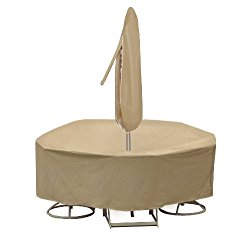 Protective Covers Weatherproof Patio Table and Highback Chair Set Cover, 48 Inch x 54 Inch Round Table, Tan