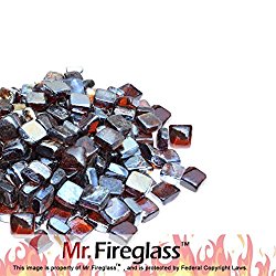 Mr. Fireglass 1″ Reflective Fire Glass Cubes with Fireplace and Fire Pit, 10 lb, Amber