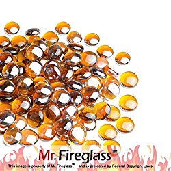 Mr. Fireglass 1/2″ Reflective Fire Glass Drops with Fireplace and Fire Pit, 10 lb, Amber
