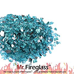 Mr. Fireglass 1/4″ Reflective Fire Glass with Fireplace and Fire Pit, 10 lb, Caribbean Blue