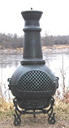 The Blue Rooster Co. Gatsby Style Cast Aluminum Wood Burning Chiminea in Antique Green.