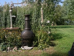 The Blue Rooster Co. Gatsby Style Cast Aluminum Wood Burning Chiminea in Gold Accent.