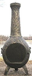 The Blue Rooster Co. Orchid Style Cast Aluminum Wood Burning Chiminea in Gold Accent.