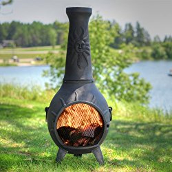 The Blue Rooster Co. Sun Stack Style Cast Aluminum Wood Burning Chiminea in Charcoal.