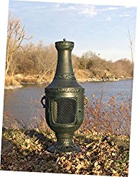 The Blue Rooster Co. Venetian Style Cast Aluminum Wood Burning Chiminea in Antique Green.