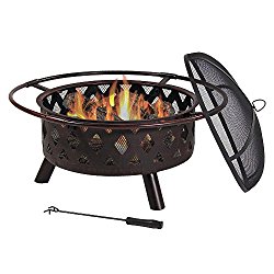 30 Inch Bronze Crossweave Wood Burning Fire Pit with Spark Screen by Sunnydaze