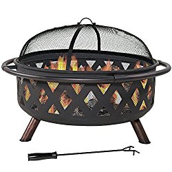 36 Inch Large Black Crossweave Fire Pit with Spark Screen by Sunnydaze