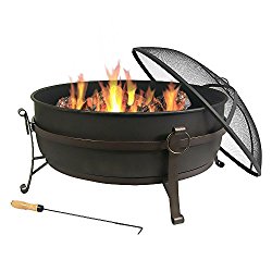Sunnydaze 34 Inch Large Steel Cauldron Fire Pit with Spark Screen