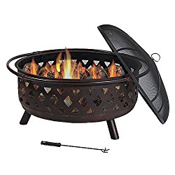 Sunnydaze 36 Inch Large Bronze Crossweave Fire Pit with Spark Screen