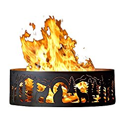 Campsite & Backyard Fire Ring w Howling Wolves Design (30 in. Dia. x 10 in. H)