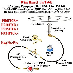 FR12ITCK+ 12in Fire Ring In-Table DIY (Do It Yourself) Propane DELUXE Fire Pit Kits to Make Wine Barrel / Fire Table Fire Pit Kits Marine Grade 316 Stainless Burners (not lessor 304) (FR12)