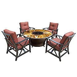 Oakland Living Moonlight Round Gas Firepit Table with Tempered Fiber Glass Top, Antique Bronze