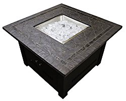 Square Faux Stone Firepit With Table Top,Mocha