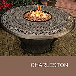 TK Classics FP-CHARLESTON-KIT Charleston Round Cast Top Gas Fire Pit Table, 48″