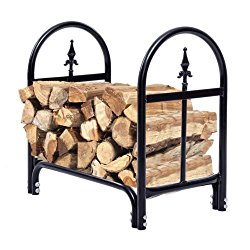 Goplus 2 Feet Deluxe Log Rack Indoor/Outdoor Firewood Rack Log Storage Holder Steel Black
