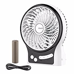 EasyAcc Mini Desktop USB Fan Rechargeable Portable Personal Fan with Upgrade LG 2600mAh Rechargeable Battery, Internal and Side Light 3 Adjustable Speed for Both Indoor and Outdoor – White