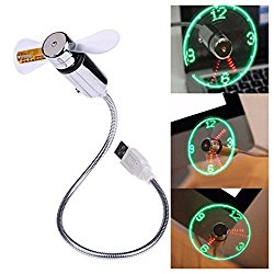 Inkach Mini LED Clock USB Fan Cooling Flashing with Real Time Display Function Flexible Gooseneck Fans