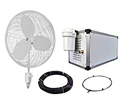 24” OSC Misting Fan Kit – High Pressure 1500 PSI Misting Pump – Stainless Steel Misting Ring – For Warehouse Cooling, Industrial Misting, Restaurant Cooling (8 Fans White Color-Requires Larger Pump)