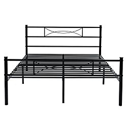 Metal Bed Frame Full Size, Yanni 10 Legs Mattress Foundation Two Headboards Black Platform Bed Frame Box Spring Replacement, Black