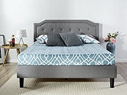 Zinus Upholstered Scalloped Button Tufted Platform Bed with Wooden Slat Support / Design Award Finalist, Queen