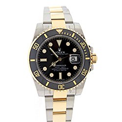 Rolex SUBMARINER DATE Black Dial 18k Yellow Gold and Steel Mens Watch 116613