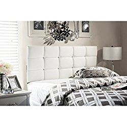 Baxton Studio Bordeaux Modern & Contemporary Faux Leather Upholstered Button Tufted Column Headboard, Queen, White