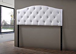 Wholesale Interiors Baxton Studio Myra Modern and Contemporary Faux Leather Upholstered Button-Tufted Scalloped Headboard, Queen, White