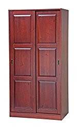 100% Solid Wood 2-Sliding Door Wardrobe/Armoire/Closet by Palace Imports, Mahogany Color, 1 Full Shelf, 1 Clothing Rod Included. Additional Full Shelves Sold Separately. Requires Assembly
