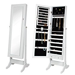 Best Choice Products Mirrored Jewelry Cabinet Armoire with Stand, White