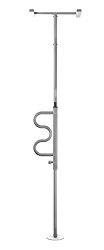 Stander Security Pole & Curve Grab Bar – Elderly Tension Mounted Transfer Pole + Bathroom Assist Grab Bar – Iceberg White