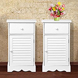 go2buy Bedside Table Cabinets Nightstands with Storage Drawer and Cupboard Units Adjustable Height Shelf in White Set of 2