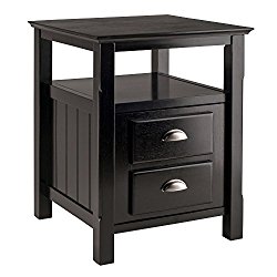 Winsome Solid Wood 2 Drawer Timber Night Stand Black Finish