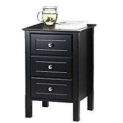 Yaheetech Black Gloss 3 Drawers Bedside Table Cabinet Stylish Nightstands with Silver Handle Bedroom Furniture