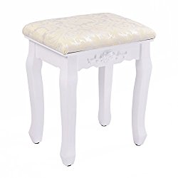 Giantex White Retro Wave Design Makeup Dressing Stool Pad Cushioned Chair Piano Seat